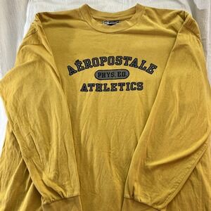Y2K Aeropostale Men Long Sleeve Crew Neck Tee Shirt Yellow XL Preppy Finger Hole
